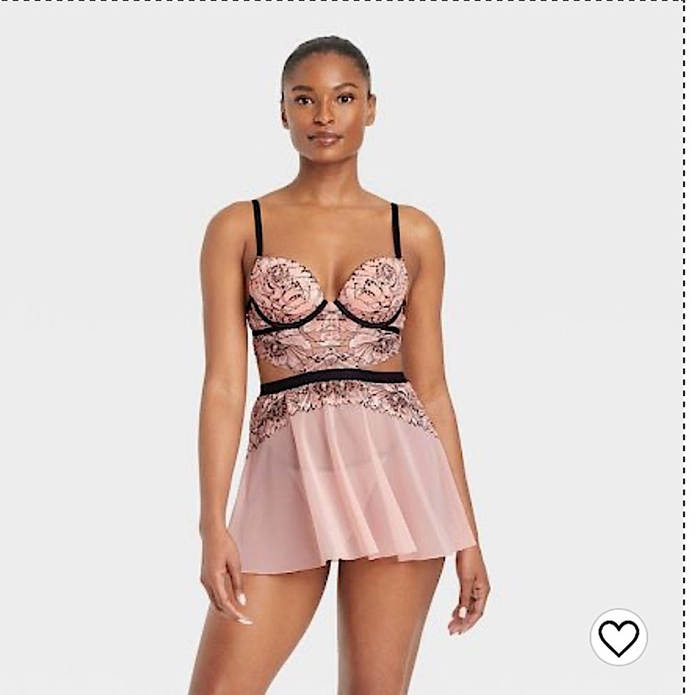 Auden Women’s Rose Pink Lace Push-Up Babydoll Lingerie Top Size Medium